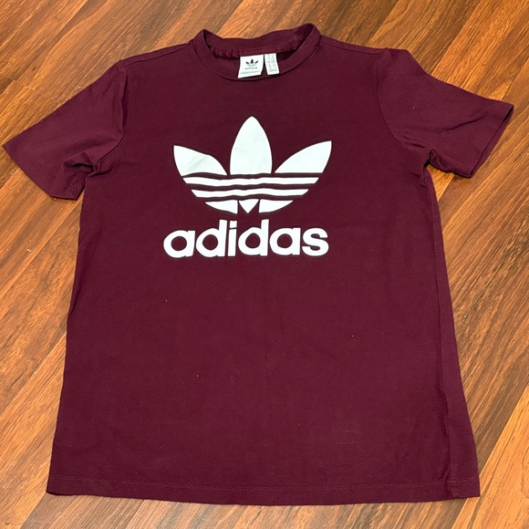 adidas Tops - Adidas Burgundy Tee with White Logo